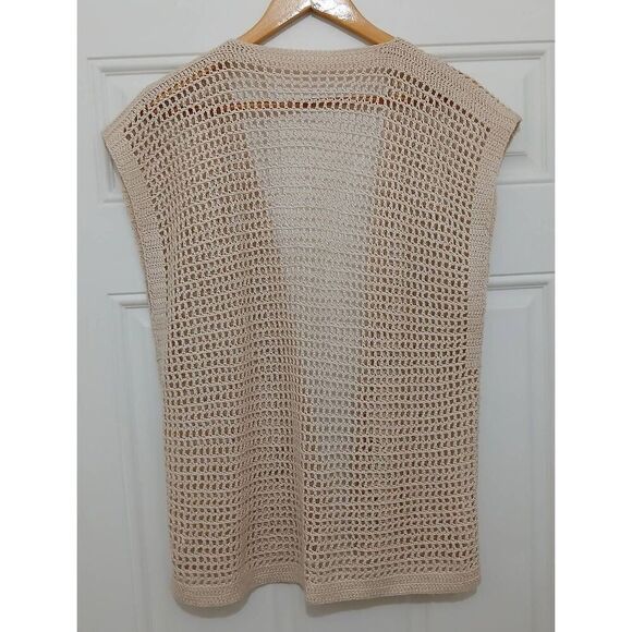 Hand made womens large sand beige open knit vest minimalist art to wear tan - Picture 4 of 4
